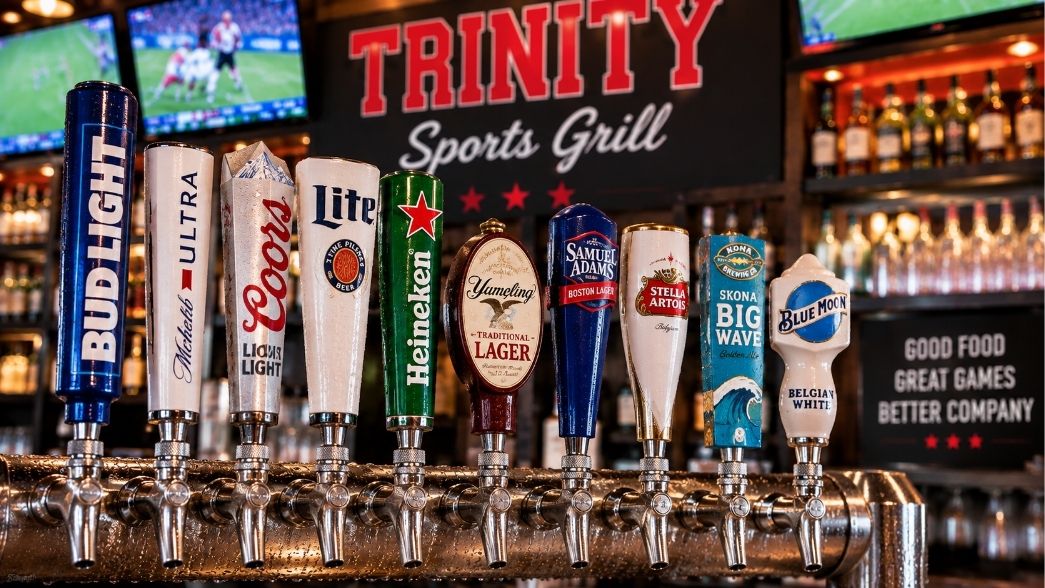 Draft beer taps at Trinity Sports Grill